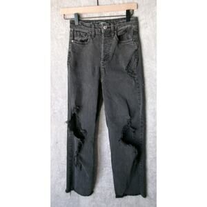 Wild Fable Super High-Rise Slim Straight Distressed Black Denim Womens Juniors 0